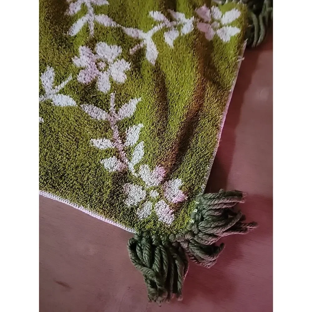 Vintage Green And White Floral Washcloth 60s 70s Project Fringe